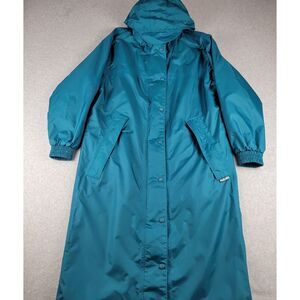 Cabelas Rain Jacket Adult Small Regular Teal Long Packable Mesh Lined Hooded Hat